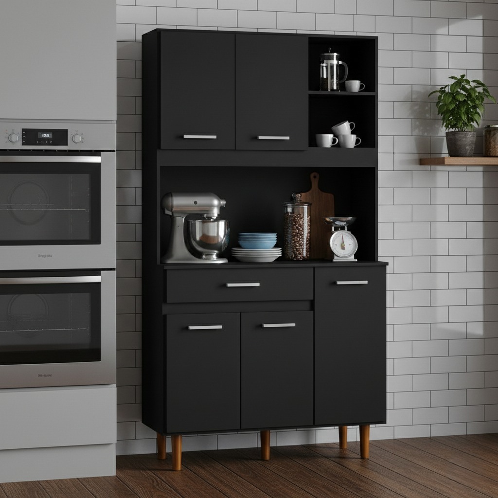 Cozinha Compacta com Balcão Armário Funcional 5 Portas e Gaveta