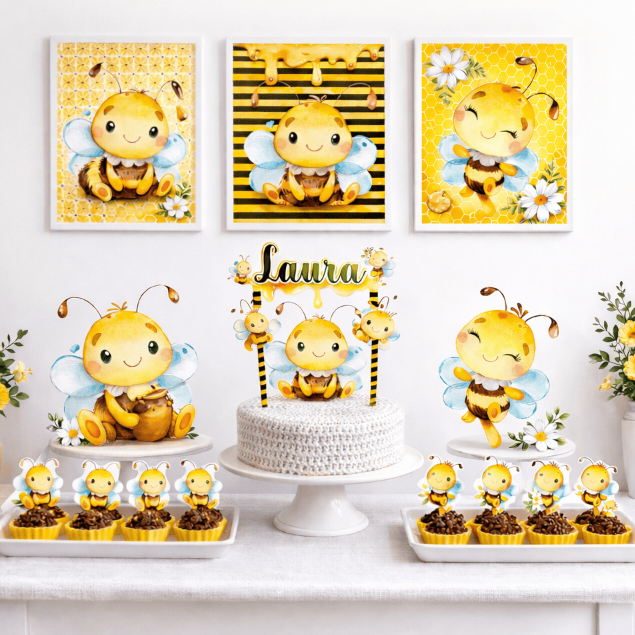 Kit festa Abelhinha 36 itens Personalizado | Pegue e Monte | Decoração Só Bolinho  | Mesversario Abelha em Oferta na Shopee