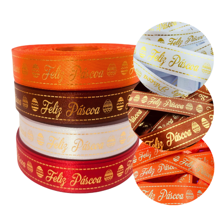 Fita de Cetim Feliz Páscoa 22mm  Para Laços e Embalagem em Oferta na Shopee