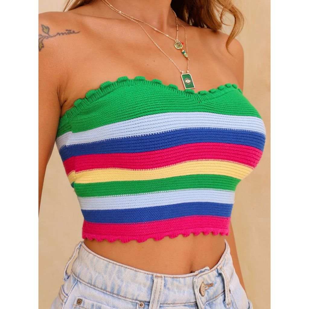 cropped virginia elegante mais vendido tomara que caia sem bojo feminino Um modelo MAIS VENDIDI=O MODA GRINGA