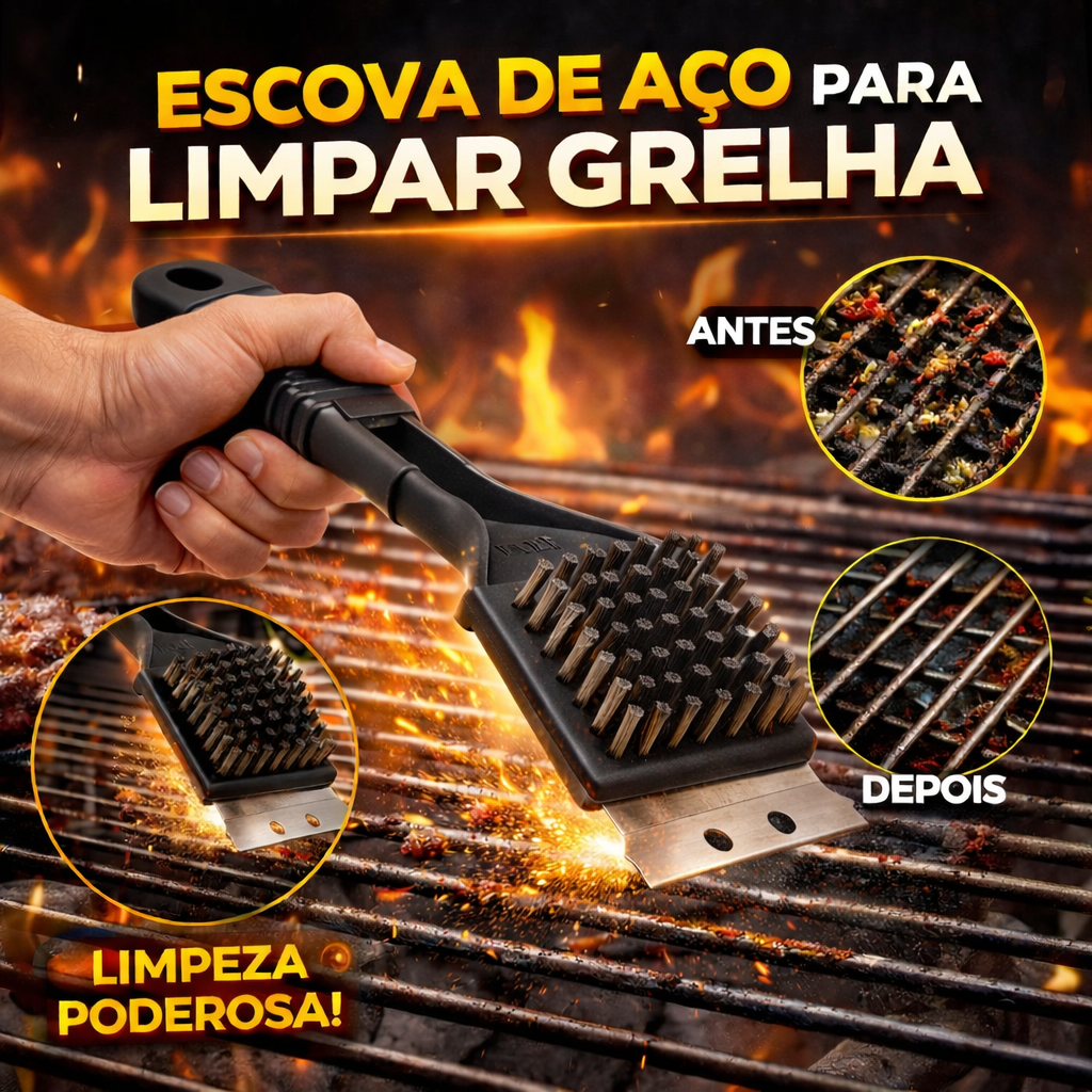 Escova De Limpar Grelha Churrasqueira Churrasco Aço Inox Gordura Arame Removedor Limpeza Ferrugem Fe