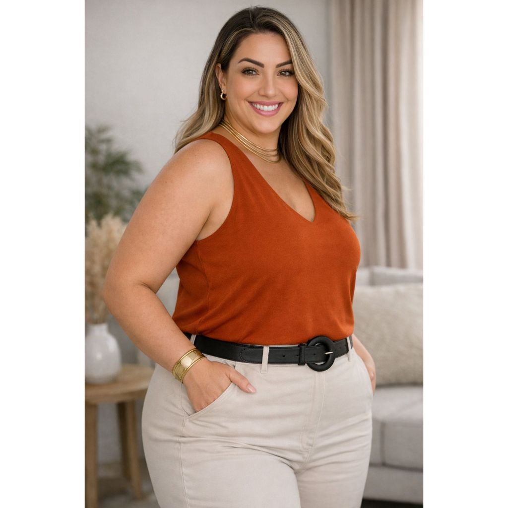 Regata Blusa Plus Size Feminina Alça Larga Grossa Duna Lisa Básica  Tendência Básica Elegante