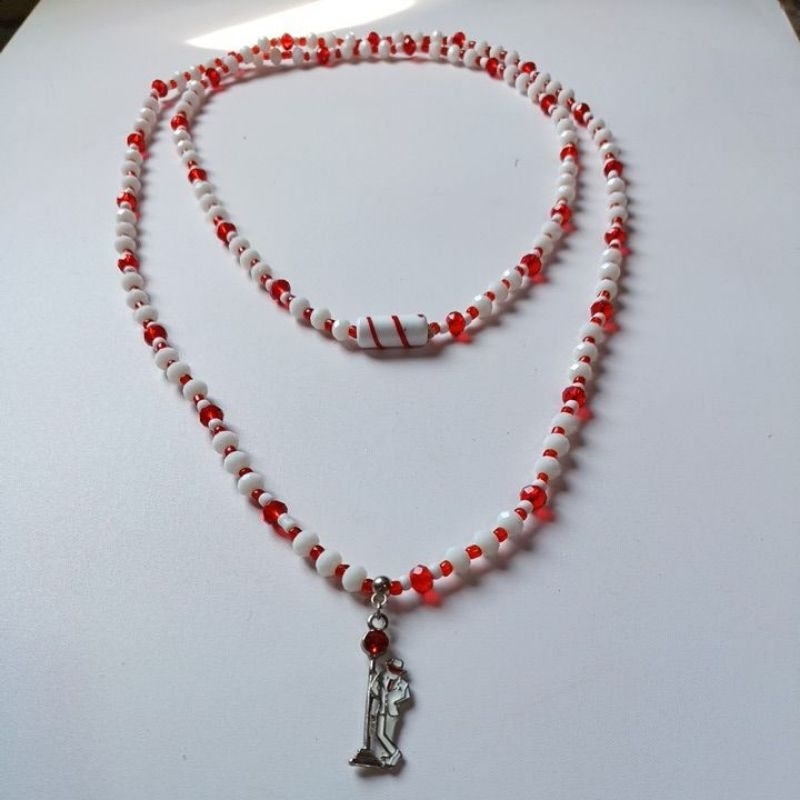 Guia Fio de Conta Cristal Zé Pilintra 8mm Branco e Vermelho Pingente Zé Pilintra Umbanda 70cm