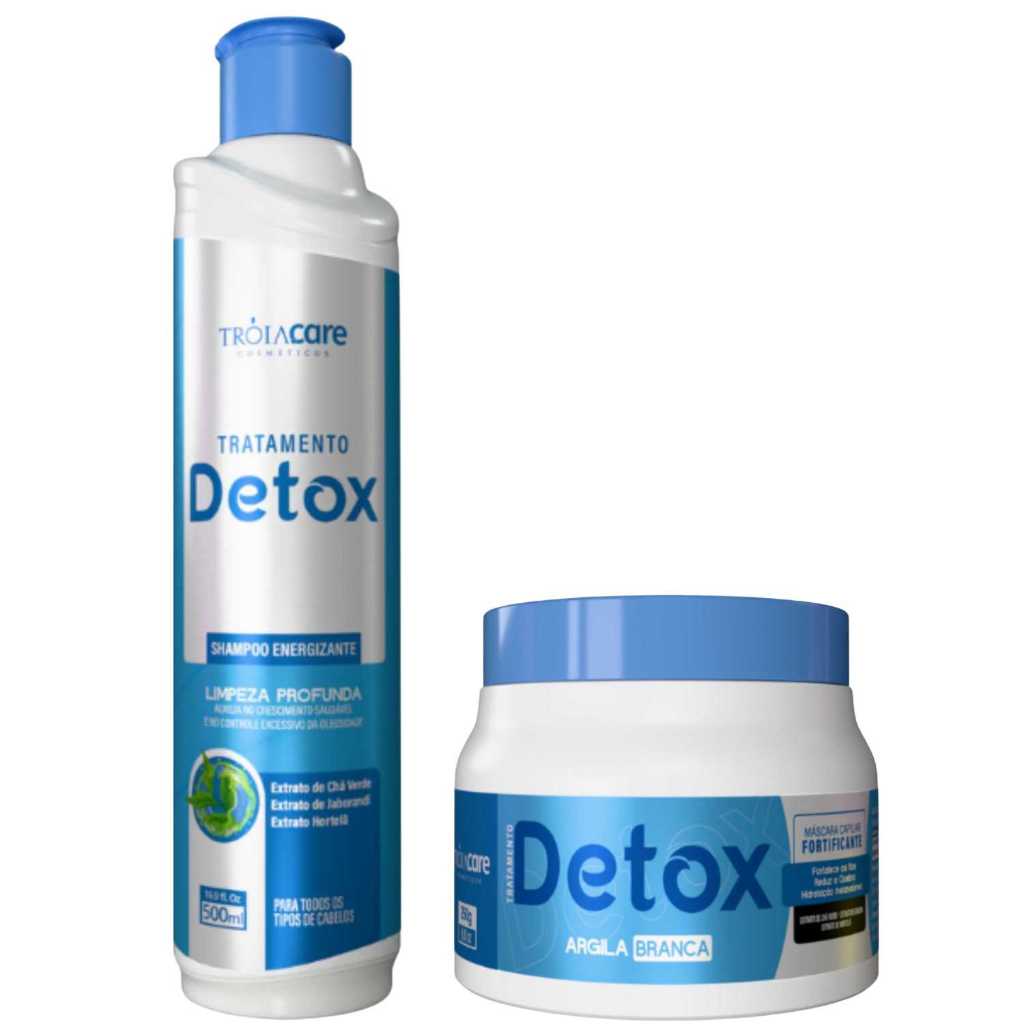 KIT Detox Capilar Tróia Hair 500ml — Shampoo + Máscara Argila Branca | Limpeza Profunda, Controle da Oleosidade
