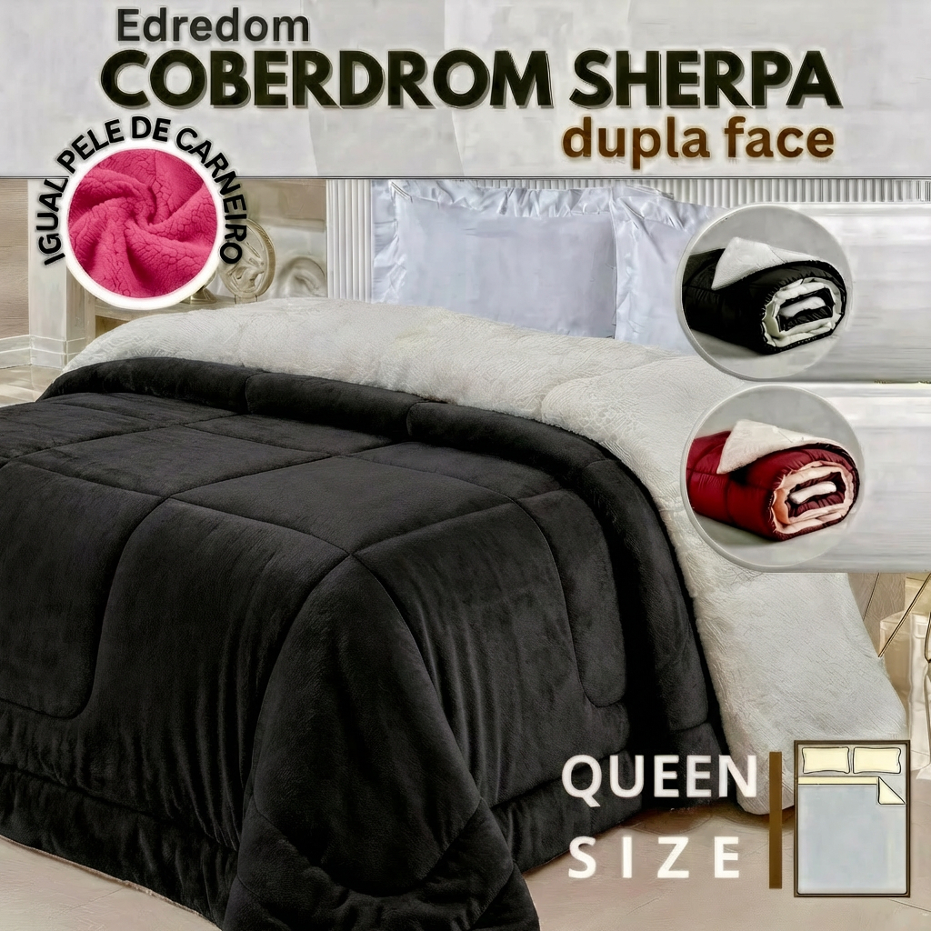 Coberdrom Edredom Pele De Carneiro Casal Queen 2,40m x 2,20m Sherpa DuplaFace