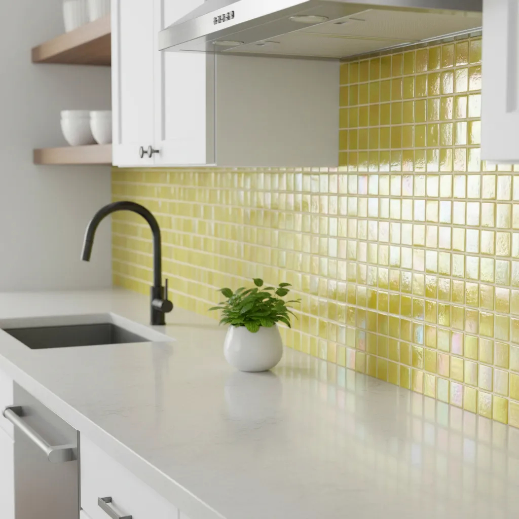 Pastilha De Vidro 2x2 Linha Gloss Amarelo Verão Perolizado Placa de 32x32cm - GL933