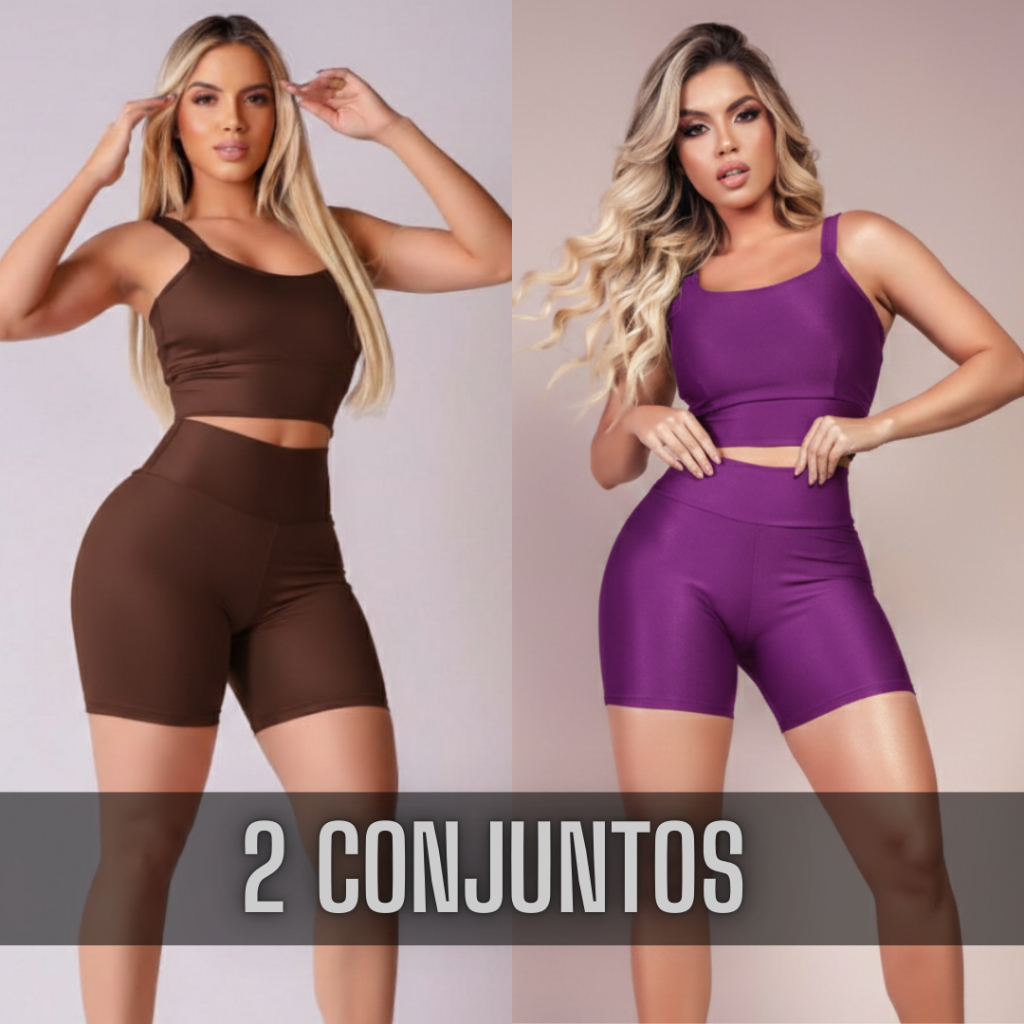 KIT 2 CONJUNTOS FITNESS FEMININO ACADEMIA TOP E SHORT ACADEMIA MUSCULAÇÃO em Oferta na Shopee