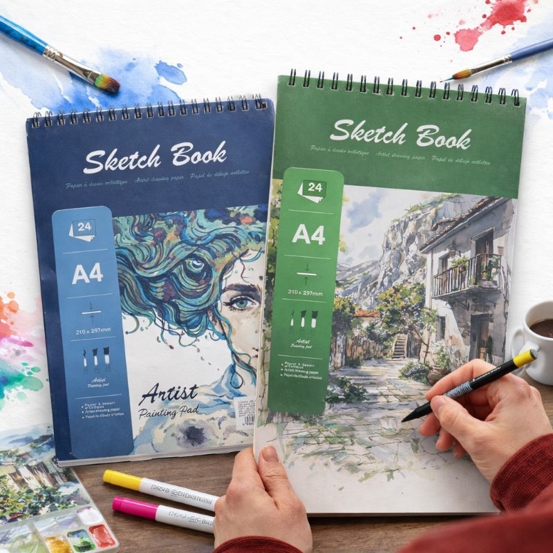 Caderno de Esboços e Composições Artísticas Sketchbook A4 24 folhas Capa Artística