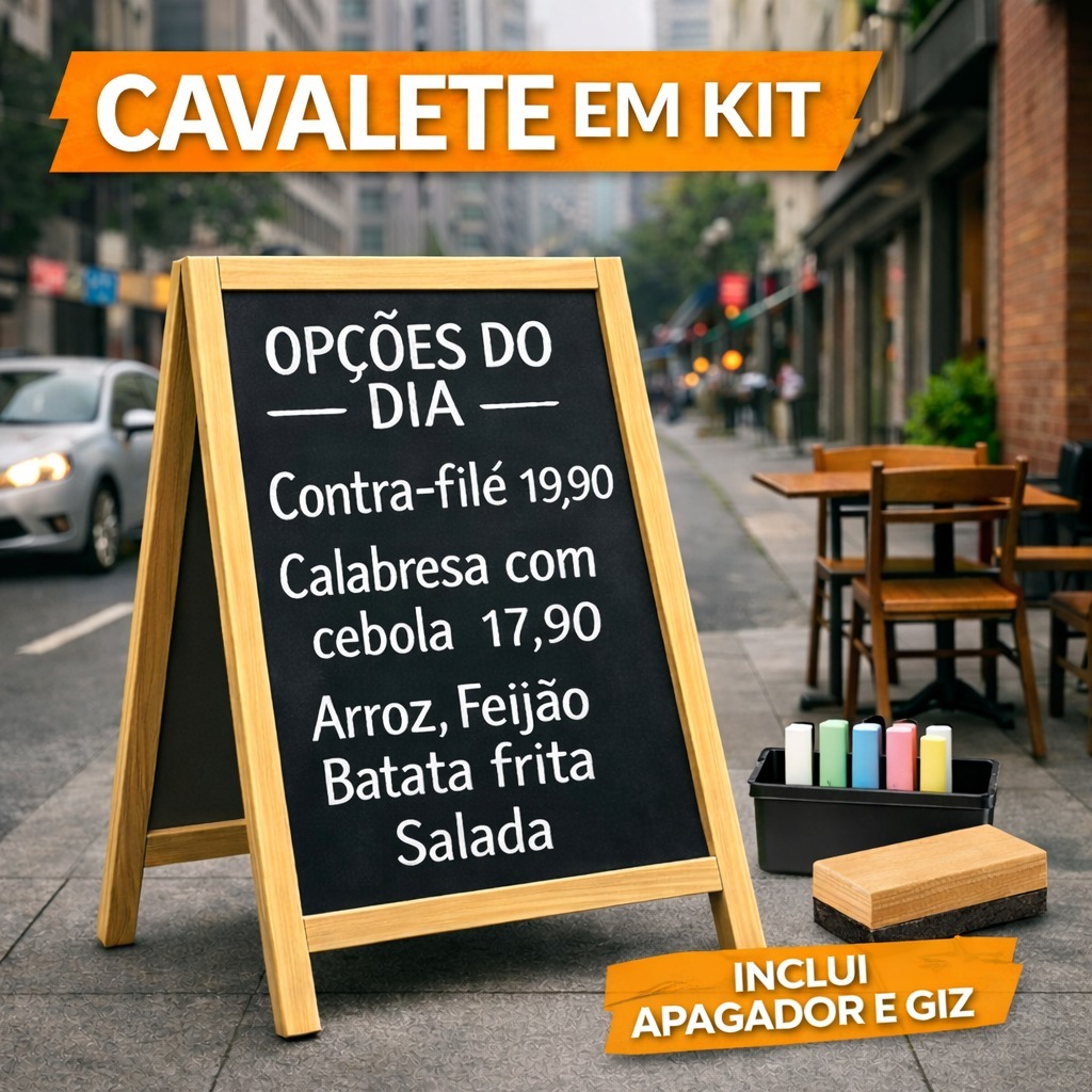 Cavalete Lousa Quadro Negro 100x60cm Calçada Restaurante Bar Cardápio Dupla Face + Giz e Apagador em Oferta na Shopee