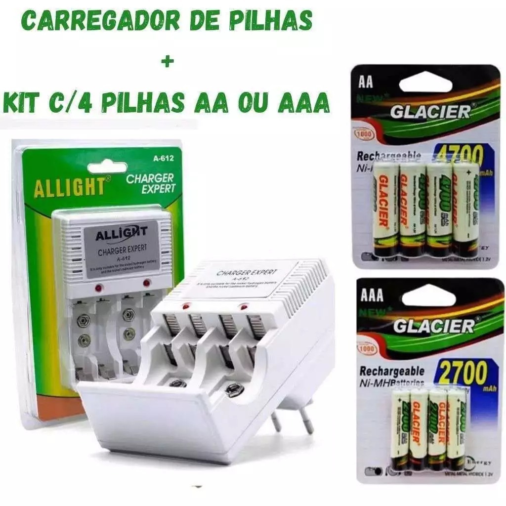Kit Carregador De Pilhas Aa/Aaa/Bateria 9v Recarregáveis em Oferta na Shopee