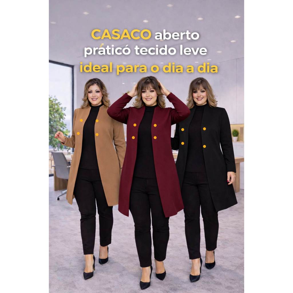 Casaco Aberto Tipo Sobretudo CASACO FEMININO CARDIGÃ LONGO CASAQUINHO ESTILO SOBRETUDO BOTÕES BLUSÃO COMPRIDO JAQUETÃO