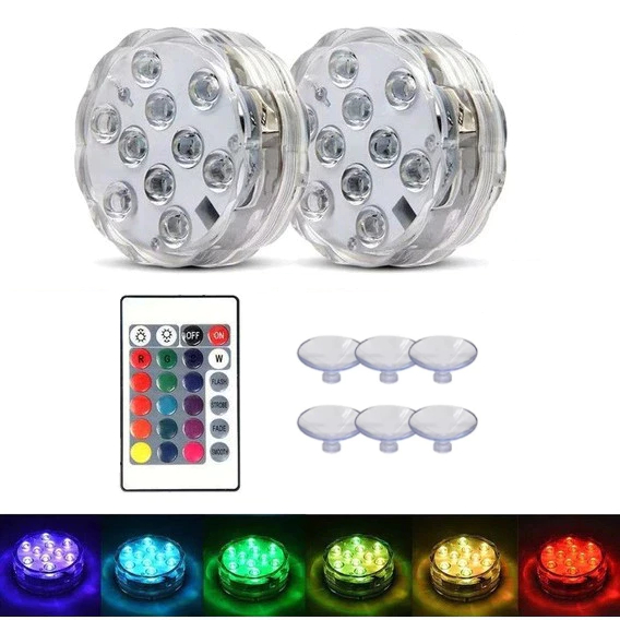 Kit 2 Luz de Led Para Aquario Piscina Jardim A Prova D'água Rbg Com Controle Sem Fio