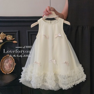 Vestido sem Mangas para Meninas com Laço 3D e Saia de Tule - Estilo Princesa Doce e Elegante em Oferta na Shopee