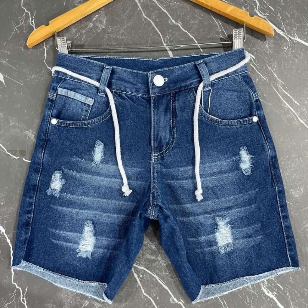 Bermuda Jeans Infantil Menino Veste Do 2 ao 8 Anos Lançamento Rasgada Juvenil Premium