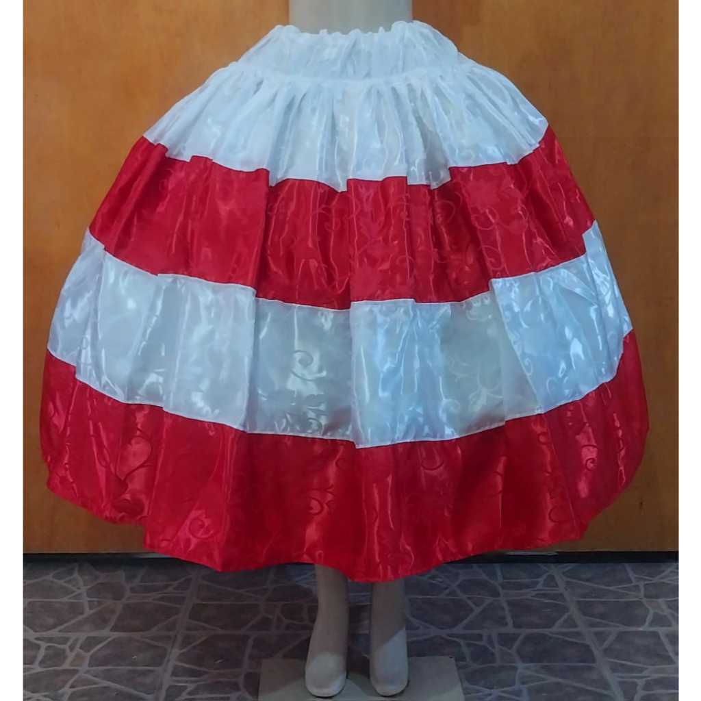 SAIA DE CETIM BROCADO/JACQUARD MULTICOLOR BRANCO E VERMELHO/ MALANDRA - UMBANDA E CANDOMBLÉ
