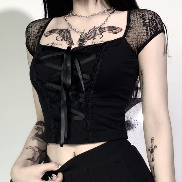 Top Corset Gótico Enc Lace Top Up Crop Vamp Dark Vintage Preto Laço Renda Cropped Tule Bodycon