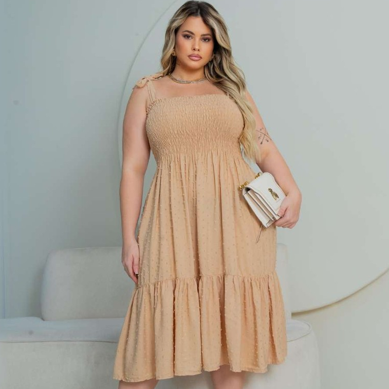 Vestido Midi Plus Size Tamanho Grande Do GG Ao G2 Veste Até 54
