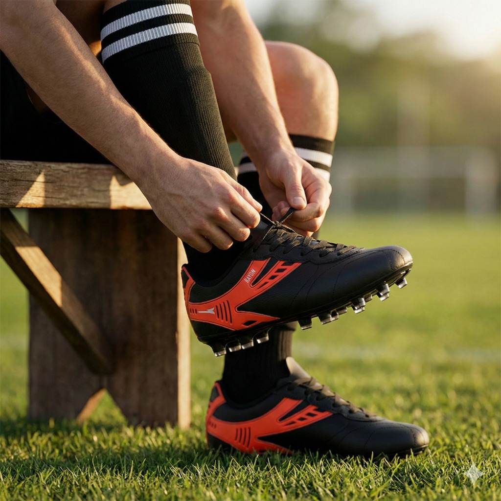 Chuteira Rayon Original em Couro Legitimo Masculino Unissex Campo Sola com Travas Colada e Costurada