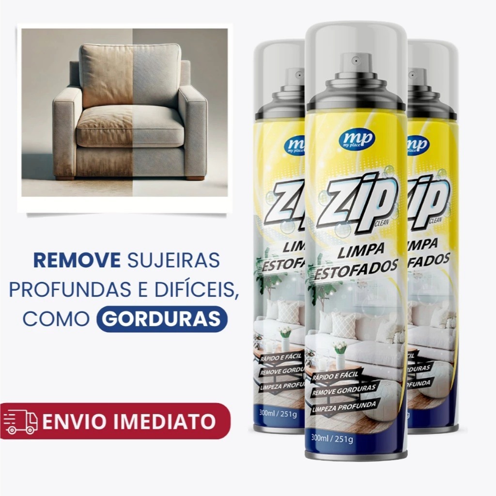 Limpa Estofados Zip Clean 300ml - Espuma Mágica a Seco p/ Sofá, Carro, Colchão | Envio Imediato em Oferta na Shopee