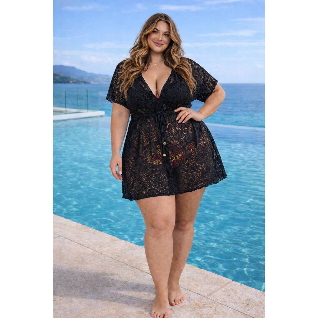 saída de praia BIG plus size canga toda em renda cordão tamanho grande do 46 ao 68 em Oferta na Shopee