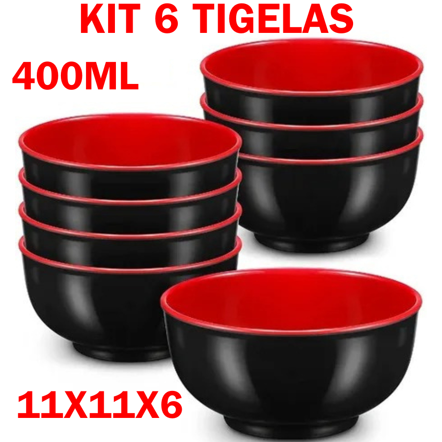 Kit 6 Tigelas 400ML 11X11X6CM Multiuso Pequena Redonda De Melamina Resistente Cumbuca Para Servir