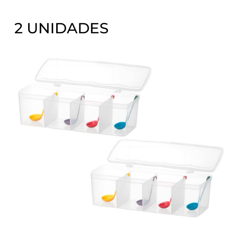 Kit C/2 Porta Temperos Pote Condimentos Organizador Com Divisórias e 4 Colheres Medidoras grátis cada kit
