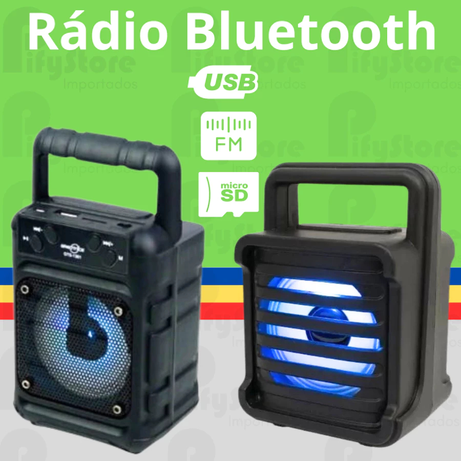 Caixa de Som Portátil Wireless Bluetooth Rádio FM PenDrive SD