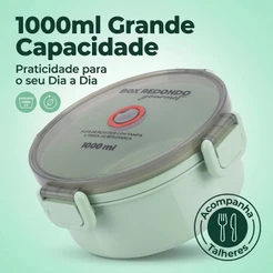 Pote De Marmita Box Redondo Com Divisoria 1000 Ml Com Talheres