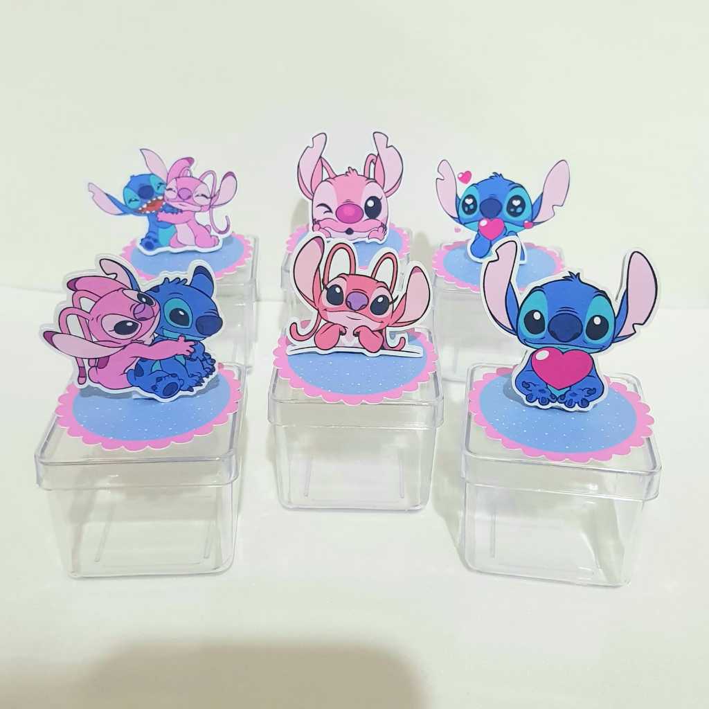 Apliques 3D Stitch e Angel para Caixinha de Acrílico ou Latinha 5x5 cm - Lembrancinhas - Papelaria Personalizada