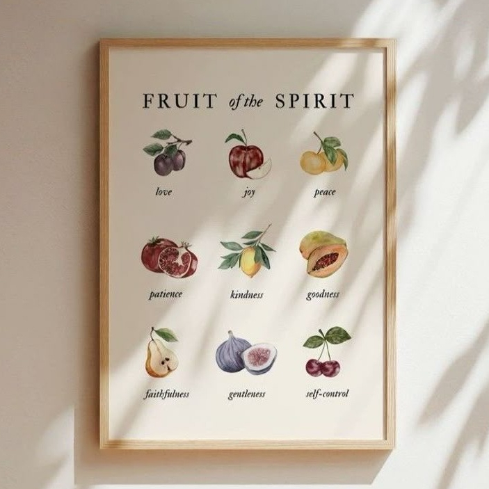 Quadros decorativos Cristão Fruto do Espírito Santo Bíblico Aquarela Sala (1 peça)