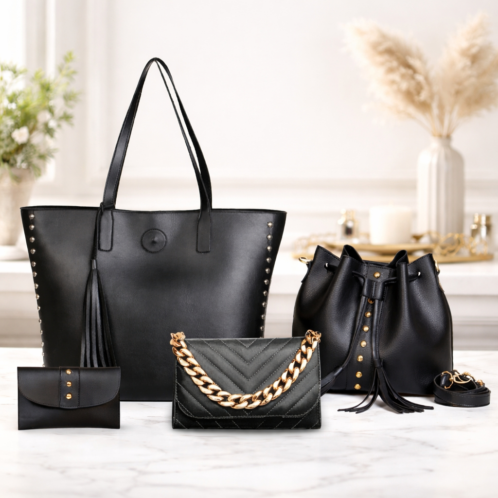 Kit 4 Bolsas Femininas Premium | Bolsa Grande + Saco + Transversal Corrente + Carteira Elegante em Oferta na Shopee