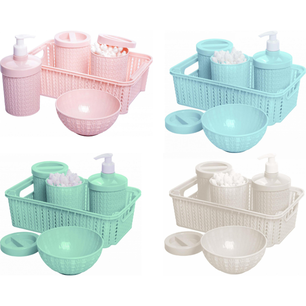 Kit Higiene Bebê com 5 Peças Linha Trama com Cesta Organizadora Baby - Plasútil