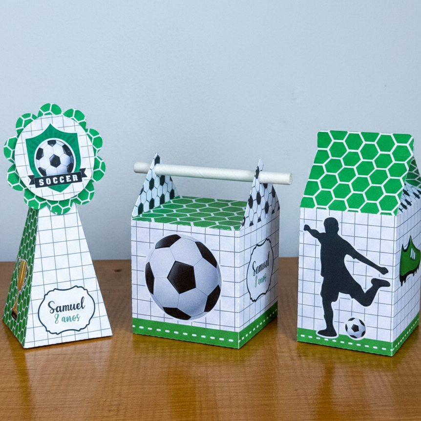 Kit Festa Futebol Pegue e Monte – Caixinhas Personalizadas Lembrancinhas Aniversário Infantil Tema Futebol