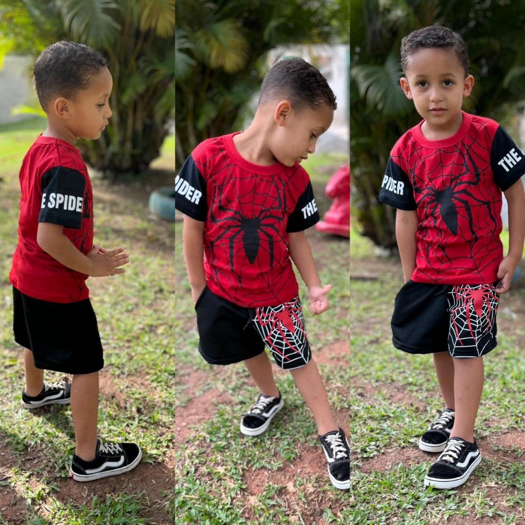 Conjunto Infantil Roupa do sonic e Trajes do homem Aranha 2 a 12 anos kit Camisa e Bermuda