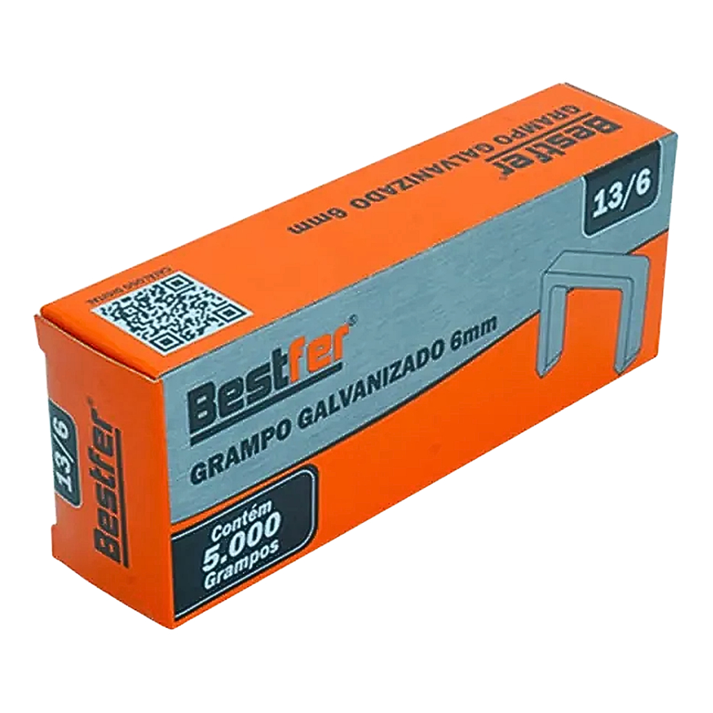 Grampo Galvanizado 13/6 Para Grampeador Prateado