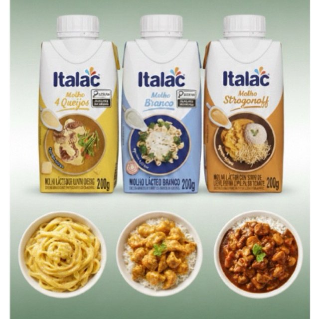 KIT MOLHOS LÁCTEOS ITALAC – 3 × 200 g (4 Queijos + Strogonoff + Molho Branco)