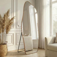 Espelho Lopazzi Orgânico Corpo Inteiro 150x60 Com Suporte de Chão Moldura Alumínio Quarto Sala Decorativo
