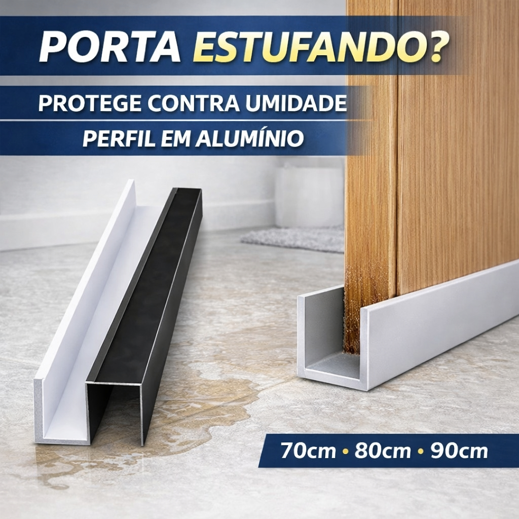 Protetor Porta Alumínio Tipo U 70/80/90cm Veda Porta Anti Água Umidade Inchaço Isolante