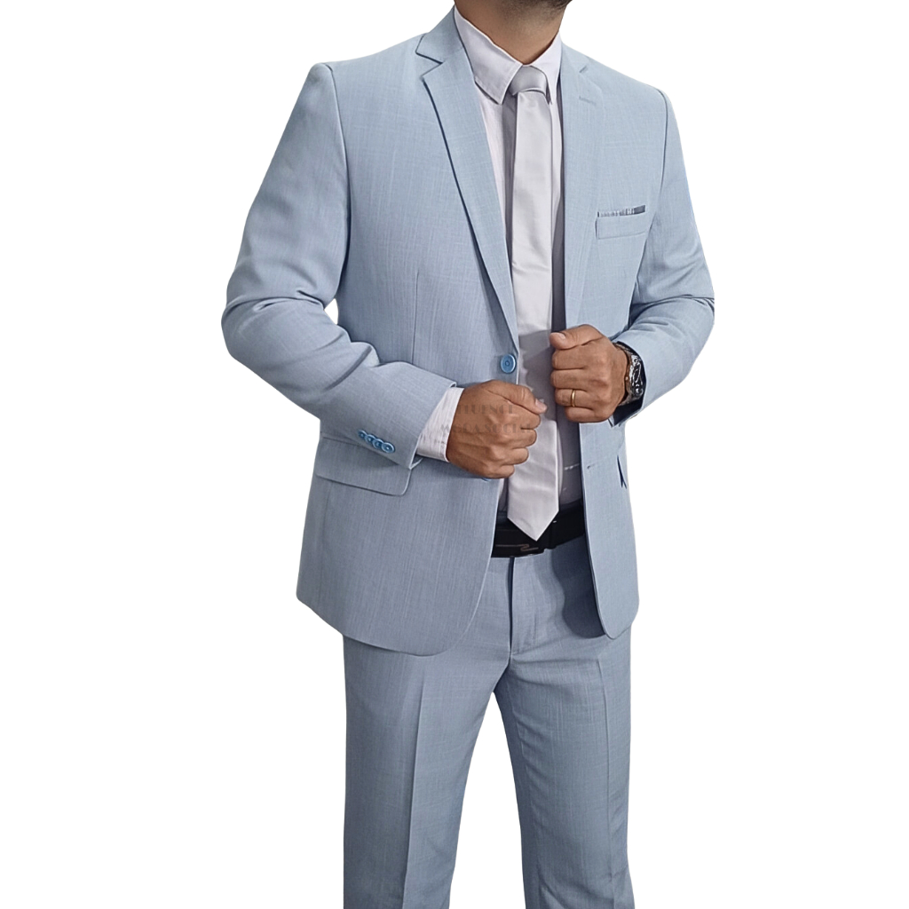 Terno Social Masculino Slim Microfibra Melange Cores Completo (Blazer e Calça)
