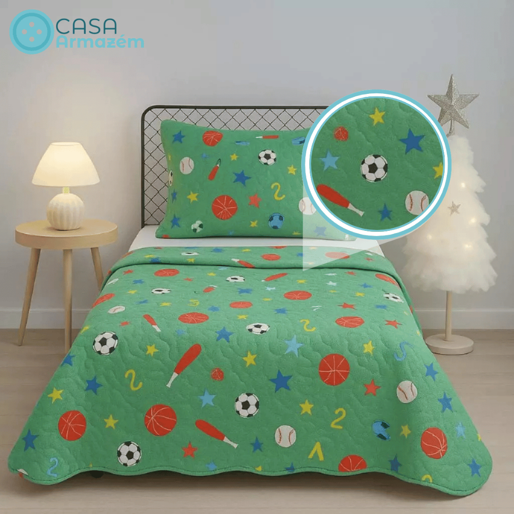 Kit Cama Infantil Solteiro – Cobre Leito Matelado Estampado + Lençol 2 Peças