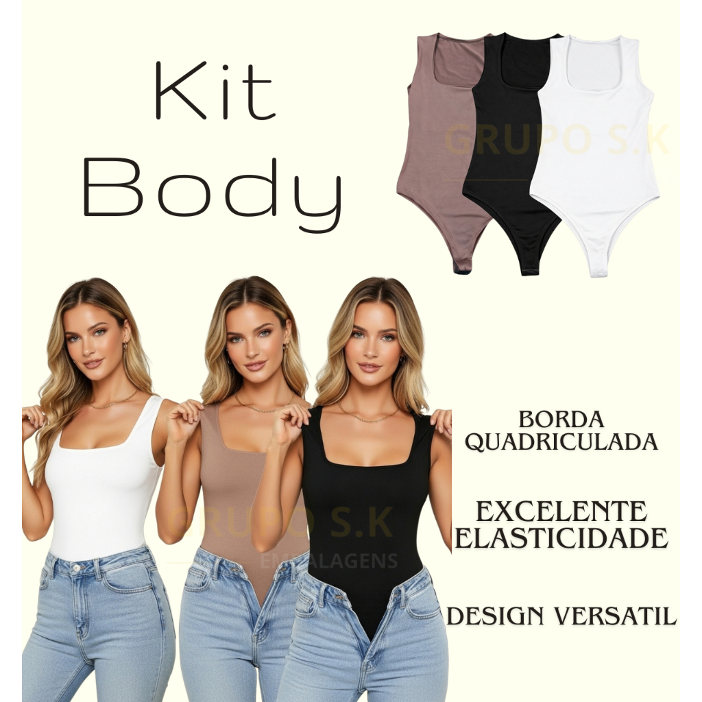 Kit 3 Body Regata Com Decote Quadrado Forro Duplo De Suplex Sem Bojo Com Alça Grossa Confortável