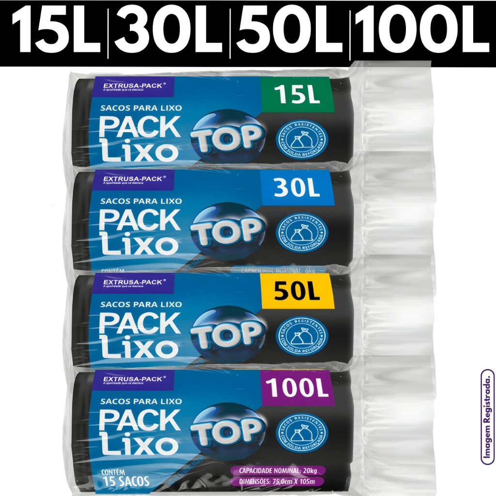 Saco De Lixo 15L 30L 50L 100L Litros Preto Resistente Destacável