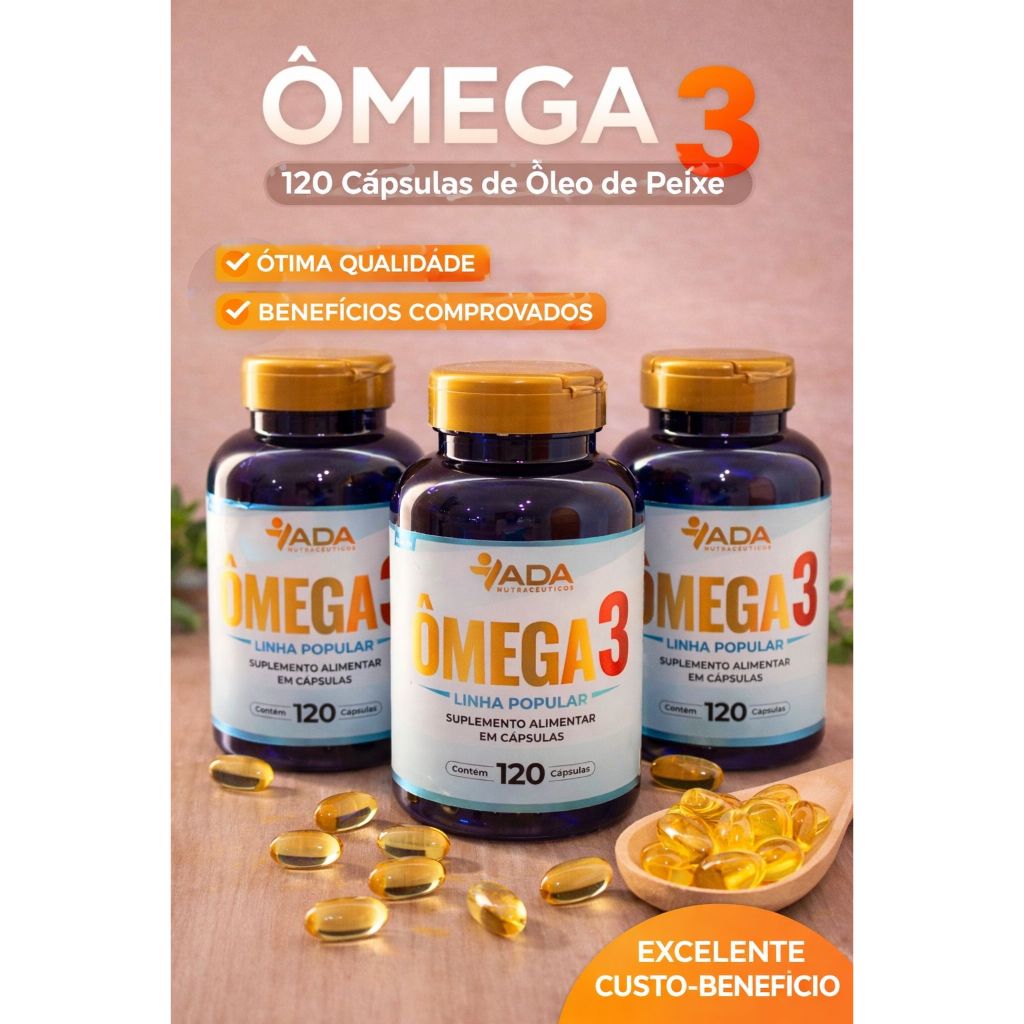 KIT 02 UNIDADES Ômega3 Original C/120 Cápsulas ADA suplemento alimentar de óleo de peixe concentrado