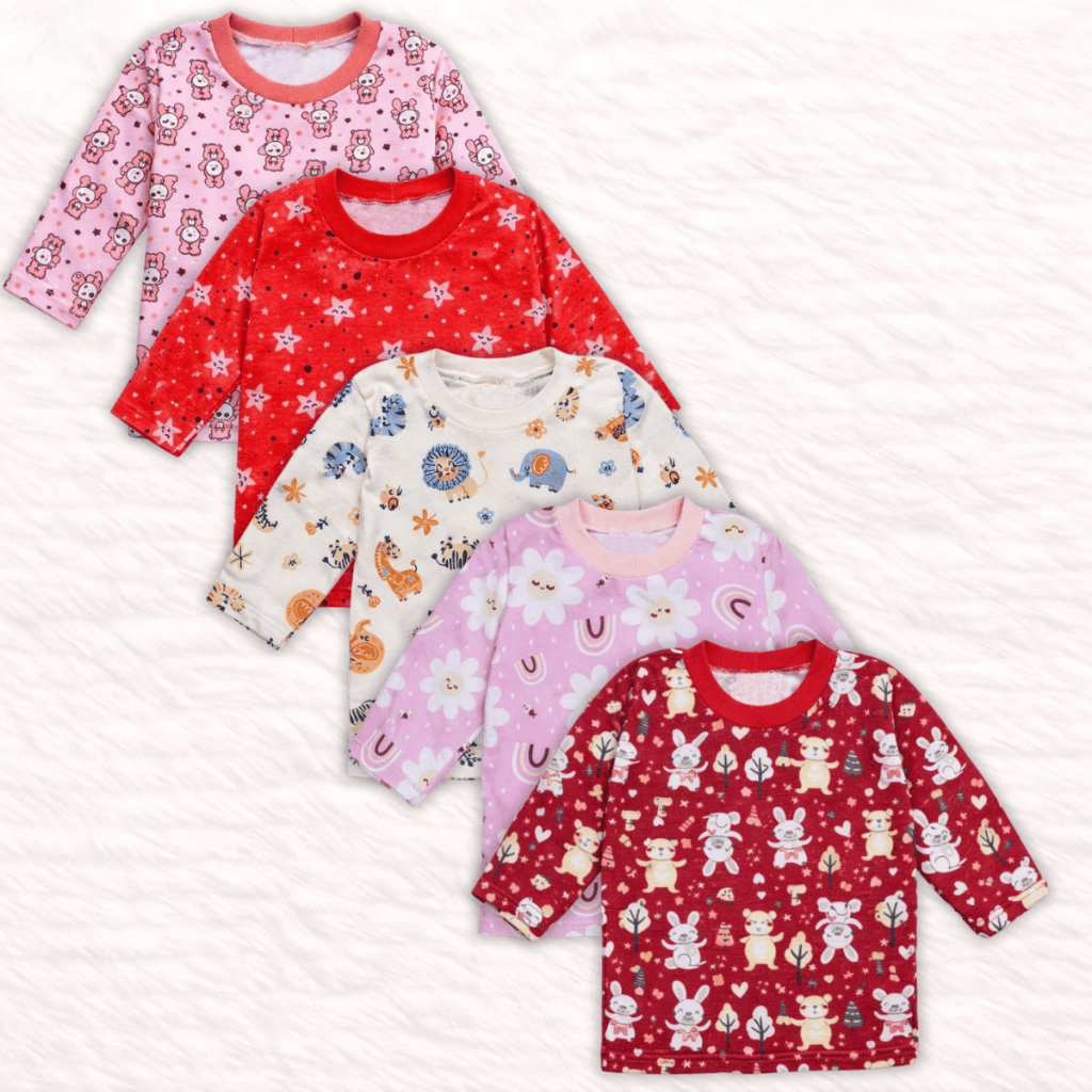 Kit 5 Pçs Camiseta Bebe Malha M/ Longa 0 A 3 Menino E Menina
