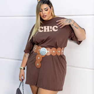 Camisetão Feminino Plus Size Oversized 100% Algodão T-Shirt Vestidão Tendência em Oferta na Shopee