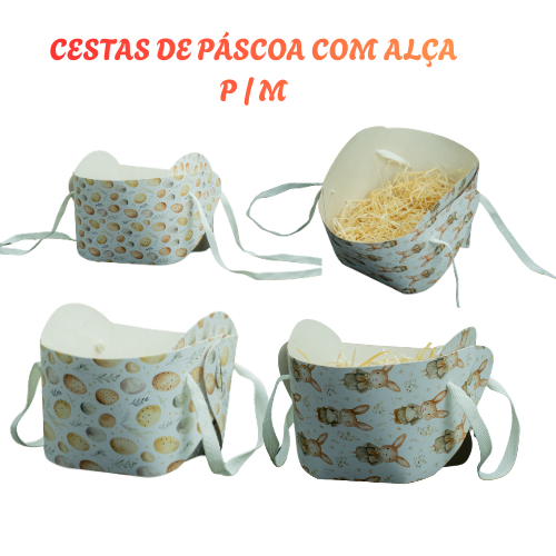 Cesta de Páscoa com Alça P/M Decorativa para Presentes e Chocolates – Cestinha Temática PCT 50 UNI.