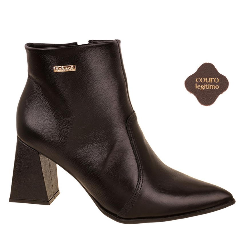 Bota Cano Curto Bico Fino Ankle Boot Salto Grosso Feminina Elegante Confotável Couro Bebecê Original em Oferta na Shopee