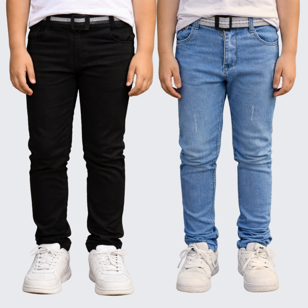 Kit 2 Calça Jeans sarja Masculina Infantil Meninos 4 Ao 16 Ano em Oferta na Shopee
