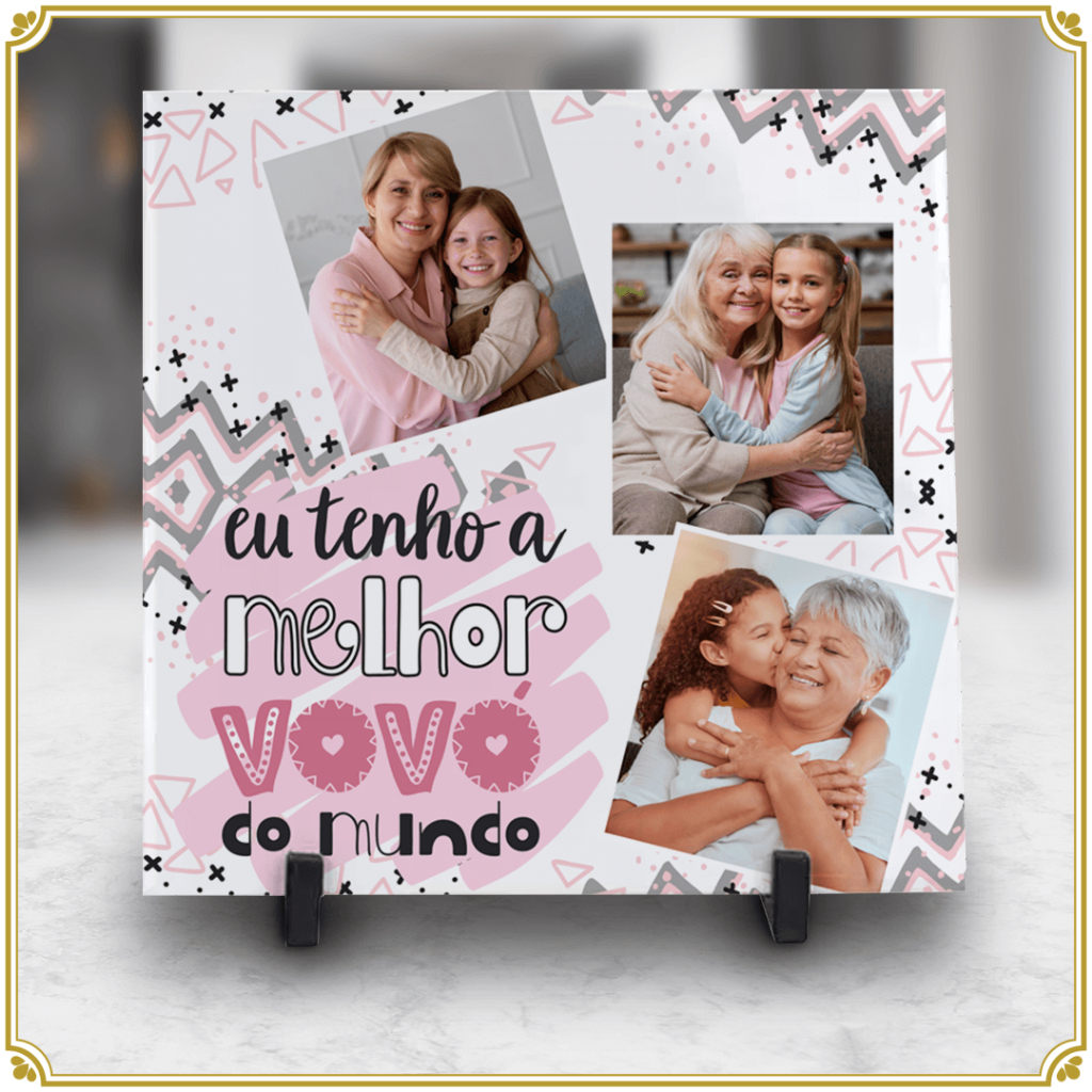 Kit Quadro decorativo Azulejo e Caneca de Porcelana Personalizados com foto Dia dos Avós Vovó Vovô