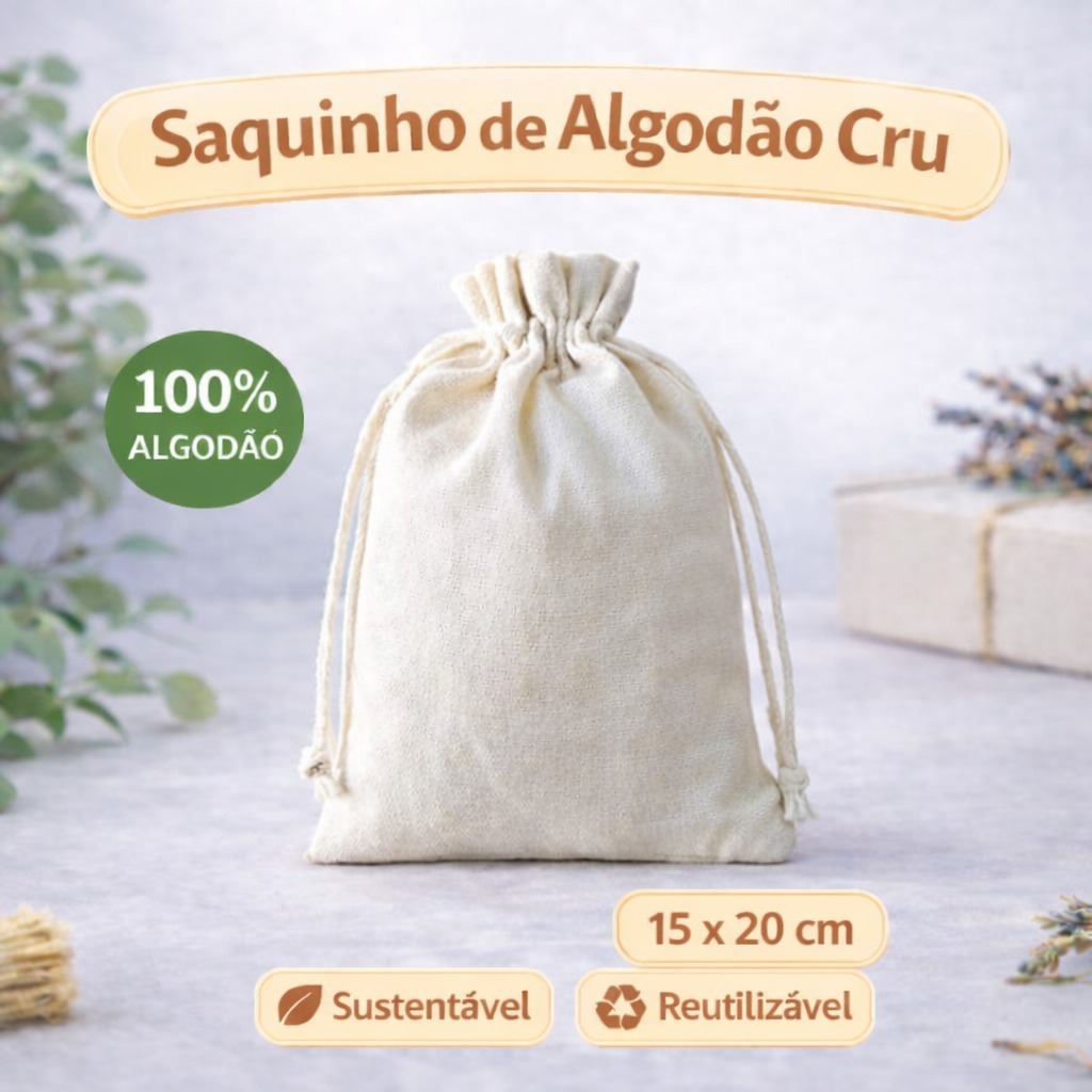 50 Saquinhos 15x20 Algodão cru para velas, colares, joias e produtos naturais.